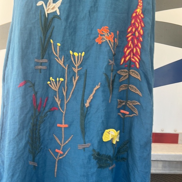 MiniBee embroidered floral linen/cotton blend pretty colors raw linen look sz L - Picture 2 of 9